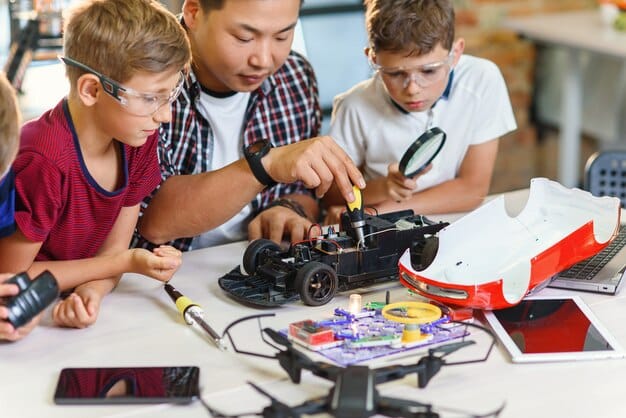 Fall break camps in frisco, kids collaborate on robotics and STEM projects